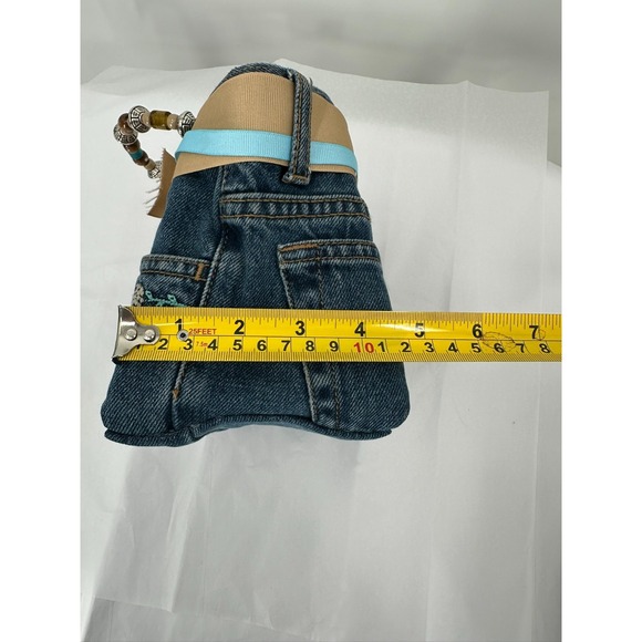 Bootie Bag Blue Jean Handbag Purse Beaded Handles Flip Flop Interior Pockets - Picture 8 of 8